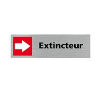 Pictogramme EXTINCTEUR VERS LA DROITE (Q0329). Signalisation Porte - 170 X 50 mm - Autocollant souple ou plaque alu brossé 2mm. - Adhésif aspect aluminium brossé - Adhésif aspect aluminium brossé -