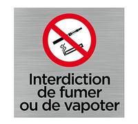 Pictogramme Interdit de fumer/vapoter (Q1062). Signalisation Porte 150 x 150 mm. Autocollant souple ou plaque alu brossé 2 mm ep. - Adhésif aspect aluminium brossé - Adhésif aspect aluminium brossé -