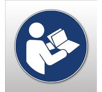 Pictogramme ISO 7010 M002 Lire la notice obligatoire Vinyle Souple Autocollant 100 mm