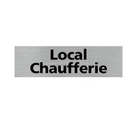 Pictogramme LOCAL CHAUFFERIE (Q0150). Signalisation Porte - 170 X 50 mm - Autocollant souple ou plaque alu brossé 2mm. - Adhésif aspect aluminium brossé - Adhésif aspect aluminium brossé -