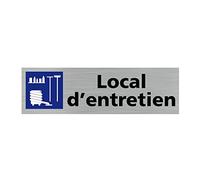 Pictogramme LOCAL D'ENTRETIEN (Q0263). Signalisation Porte - 170 X 50 mm - Autocollant souple ou plaque alu brossé 2mm. - Plaque aluminium brossé - Plaque aluminium brossé -