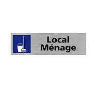 Pictogramme LOCAL MENAGE (Q0423). Signalisation Porte Rectangulaire. Autocollant souple ou plaque alu brossé 2mm. - Plaque aluminium brossé -