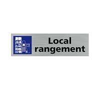 Pictogramme LOCAL RANGEMENT (Q0424). Signalisation Porte Rectangulaire. Autocollant souple ou plaque alu brossé 2mm. - Plaque aluminium brossé -