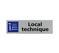 Pictogramme LOCAL TECHNIQUE (Q0346). Signalisation Porte - 170 X 50 mm - Autocollant souple ou plaque alu brossé 2mm. - Plaque aluminium brossé - Plaque aluminium brossé -