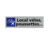 Pictogramme LOCAL VELOS ET POUSSETTES (Q0121). Signalisation Porte - 170 X 50 mm - Autocollant souple ou plaque alu brossé 2mm. - Adhésif aspect aluminium brossé - Adhésif aspect aluminium brossé -