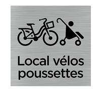 Pictogramme Local vélos et poussettes (Q1032). Signalisation Porte 150 x 150 mm. Autocollant souple ou plaque alu brossé 2 mm ep. - Plaque aluminium brossé - Plaque aluminium brossé -