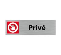 Pictogramme Privé. (Q0155). Signalisation Porte - 170 X 50 mm - Autocollant souple ou plaque alu brossé 2mm. - Adhésif aspect aluminium brossé - Adhésif aspect aluminium brossé -