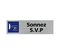 Pictogramme SONNEZ (Q0104). Signalisation Porte - 170 X 50 mm - Autocollant souple ou plaque alu brossé 2mm. - Plaque aluminium brossé - Plaque aluminium brossé -