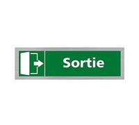 Pictogramme SORTIE VERS LA DROITE (Q0383). Signalisation Porte - 170 X 50 mm - Autocollant souple ou plaque alu brossé 2mm. - Adhésif aspect aluminium brossé - Adhésif aspect aluminium brossé -