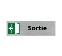 Pictogramme SORTIE VERS LA GAUCHE (Q0380). Signalisation Porte - 170 X 50 mm - Autocollant souple ou plaque alu brossé 2mm. - Adhésif aspect aluminium brossé - Adhésif aspect aluminium brossé -