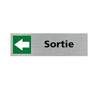 Pictogramme SORTIE VERS LA GAUCHE (Q0382). Signalisation Porte - 170 X 50 mm - Autocollant souple ou plaque alu brossé 2mm. - Plaque aluminium brossé - Plaque aluminium brossé -