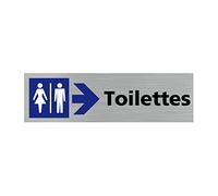 Pictogramme TOILETTES FLECHE VERS LA DROITE (Q0411). Signalisation Porte Rectangulaire. Autocollant souple ou plaque alu brossé 2mm. - Adhésif aspect aluminium brossé -