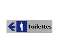 Pictogramme TOILETTES HOMMES FLECHE VERS LA GAUCHE (Q0415). Signalisation Porte - 170 X 50 mm - Autocollant souple ou plaque alu brossé 2mm. - Plaque aluminium brossé - Plaque aluminium brossé -