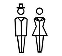 PIctogramme WC Hommes - Femmes relief en plexi. Lot de 2 Plaques de porte Toilettes Origami avec double face au dos. Plexi blanc, noir, miroir or ou argent - Plexi noir -