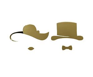 Pictogramme WC relief Plexi. Lot de 2 Plaques de porte Toilettes Originales Chapeaux double face au dos. Plexi blanc, noir, miroir or, argent - Plexi miroir or - Petit format - -