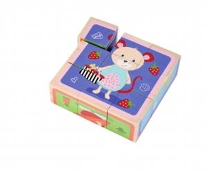 Picture Cube Friends - 9 cubes en bois, 6 scènes animaux