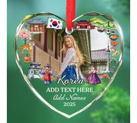 Picture Korea Landmark Décoration en verre 2025, texte et noms personnalisés Souvenir culturel coréen à suspendre, cadeaux d'ornement pour les amoureux de la Corée du Sud, décoration de Noël en verre