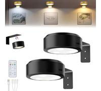 Picture Lights for Wall, Applique Lampe Murale Sans Fil, Éclairage Led Sans Fil Pour Tableau Rechargeable, Lumiere Murale Sans Fil Murales à 3 Températures de Couleur, Télécommande (Black, 2PC)