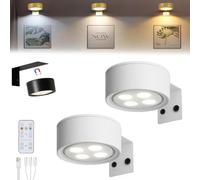 Picture Lights for Wall, Applique Lampe Murale Sans Fil, Éclairage Led Sans Fil Pour Tableau Rechargeable, Lumiere Murale Sans Fil Murales à 3 Températures de Couleur, Télécommande (White, 2PC)