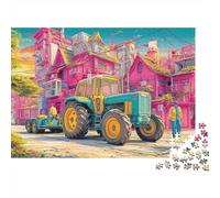 Picture Puzzle 1000 Piece Puzzles Fantaisie Illustration Urbaine Whole Family Cadeau pour La Famille Décoration Murale Tracteur à Vibrant City 52x38cm/1000pcs
