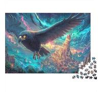 Picture Puzzle 1000 Piece Puzzles Faune Sauvage Whole Family Cadeau pour La Famille Décoration Murale Corbeaux Volant au-Dessus de Fantasy City 38x26cm/1000pcs