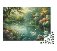 Picture Puzzle 1000 Piece Puzzles Le Paysage Whole Family Cadeau pour La Famille Décoration Murale Les cygnes à Misty Forest Lake 52x38cm/1000pcs