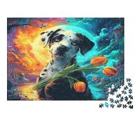 Picture Puzzle 1000 Piece Puzzles Whole Family Cadeau pour La Famille Décoration Murale Dalmatien Tient des Tulipes Coloré Fantasy Sky 52x38cm/1000pcs