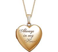 PicturesOnGold Personalized 14K Solid Yellow Gold / 14K Yellow Gold Filled "Always in My Heart" Engraved Heart Custom Photo Locket Necklace - (3/4 X 3/4 Inch) (14K Yellow Gold Filled, Locket Only)