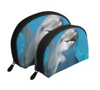 Picturesque Mountain Lot de 2 trousses de maquillage portables à fermeture éclair pour cosmétiques, Dauphin avec un sourire., Taille unique