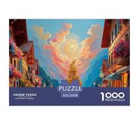 Picturesque Street 1000 Pièces Carton Extra-épais Lot de Puzzles Oil Painting Inspired Canvas Anti-Stress Jeu Familial Puzzles As Birthday Gifts 52x38cm/1000pcs