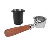 Picysa Accessoires de Machine à café Nus en Acier Inoxydable, Porte-filtre sans Fond, pour la Maison et le Bureau, avec Poignée en Bois et Tasse Récupérateur de Poudre (Noire)