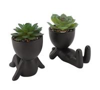 Picysa Fausses Plantes Succulentes, 2 Mini Plantes Artificielles Mignonnes avec Pots en Céramique en Forme Humaine, Mini Artificielles en Pot, pour Bureau, étagère, Maison, Chambre à Coucher, Salle