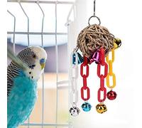 Picysa Jouet D'oiseau en Plastique pour Perroquets à Mâcher et à Broyer, Balançoire Suspendue Colorée en Paille Naturelle 24x12.5cm avec 8 Cloches
