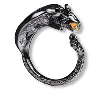 Pidak Anneaux de dragon réglables - Design fantaisie en zama, noir yeux jaunes ou argent yeux bleus, style inspiré des créatures légendaires, 9.5 mm, Zinc, Aucune pierre précieuse