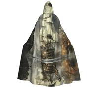 Pidgazdfgv Cape à capuche pour adulte - Motif bateau pirate - Costume d'Halloween - Cape à capuche