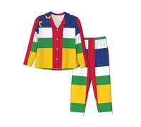 Pidgazdfgv Ensemble de pyjama à manches longues pour femme, motif drapeau de l'Afrique centrale, vêtements de nuit, Noir , M