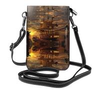 Pidgazdfgv Portefeuille à bandoulière en cuir pour femme Motif bateau au crépuscule Petit sac à main de voyage Sac à main pour téléphone portable Petit sac à main