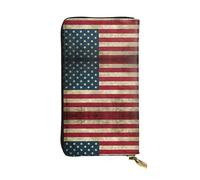 Pidgazdfgv Portefeuille de voyage en cuir avec fermeture éclair pour femme Motif drapeau américain Grande capacité
