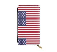Pidgazdfgv Portefeuille de voyage en cuir avec fermeture éclair pour femme Motif drapeau américain Grande capacité