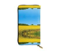 Pidgazdfgv Portefeuille en cuir avec fermeture éclair pour femme Motif champ de fleurs de viol Grande capacité
