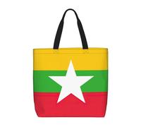 Pidgazdfgv Sac à provisions avec drapeau de la Birmanie - Écologique - Sac fourre-tout - Pour l'école, le travail - Pour ordinateur portable - Pour femme et fille