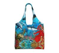 Pidgazdfgv Sac fourre-tout réutilisable en toile avec dauphins, tortue de mer, requin, pieuvre, récif de corail, sac de courses quotidien, cadeau de voyage, infirmière, enseignant