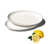 PIDUDU Lot de 2 assiettes à dessert ovales blanches - Élégantes avec bord perlé, assiettes de fête, dîner/salade/fruits/goûter, idéales pour anniversaire, fête, camping, restauration DM10