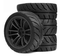 PièCe Accessoire Rc pour Tamiya pour TT01 TT01E pour TT02 pour TT02B TA06 XV01 XV02 PTG-2 1/10 4 Pièces 68mm Roue en Caoutchouc 12mm Hex RC Pièces De Mise À Niveau De Voiture(Black)