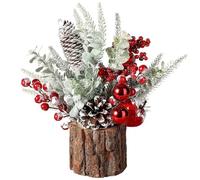 Pièce centrale de Noël, décoration de table de Noël, arbre de Noël artificiel avec baie rouge, pignons de pin ＆ verdure, centres de table de Noël bricolage pour cheminée de cheminée à la maison