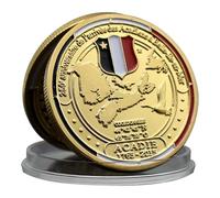 Pièce commémorative Acadie 1765-2015 - Pièce en Fer doré ornée d'une Carte, de coordonnées et d'un emblème patrimonial, commémorant Le 250e Anniversaire de l'arrivée des Acadiens à Belle-Île-en-Mer