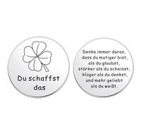 Pièce commémorative allemande « Du Schaffst Das » en forme de trèfle à quatre feuilles, jeton de motivation double face en acier inoxydable avec citation inspirante gravée, pièce de poche porte-bonheu