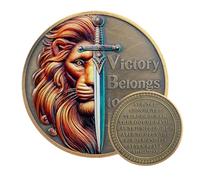 Pièce commémorative chrétienne 40 mm - « La victoire appartient au Seigneur » - Révélation 5:5 - Lion de la tribu de Juda avec épée - Pièce de foi religieuse pour hommes et guerriers de prière