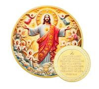 Pièce commémorative chrétienne 40 mm - Lumière de vie avec Jésus et anges - Verset biblique Jean 8:12 - Pièce de foi dorée en alliage de zinc - Cadeau pour chrétiens