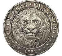 Pièce commémorative de 1881 à motif de lion, pièce de collection en cuivre plaqué argent de style antique avec inscription E P-luribuss Unums, réplique de pièce vintage présentant un motif animalier d